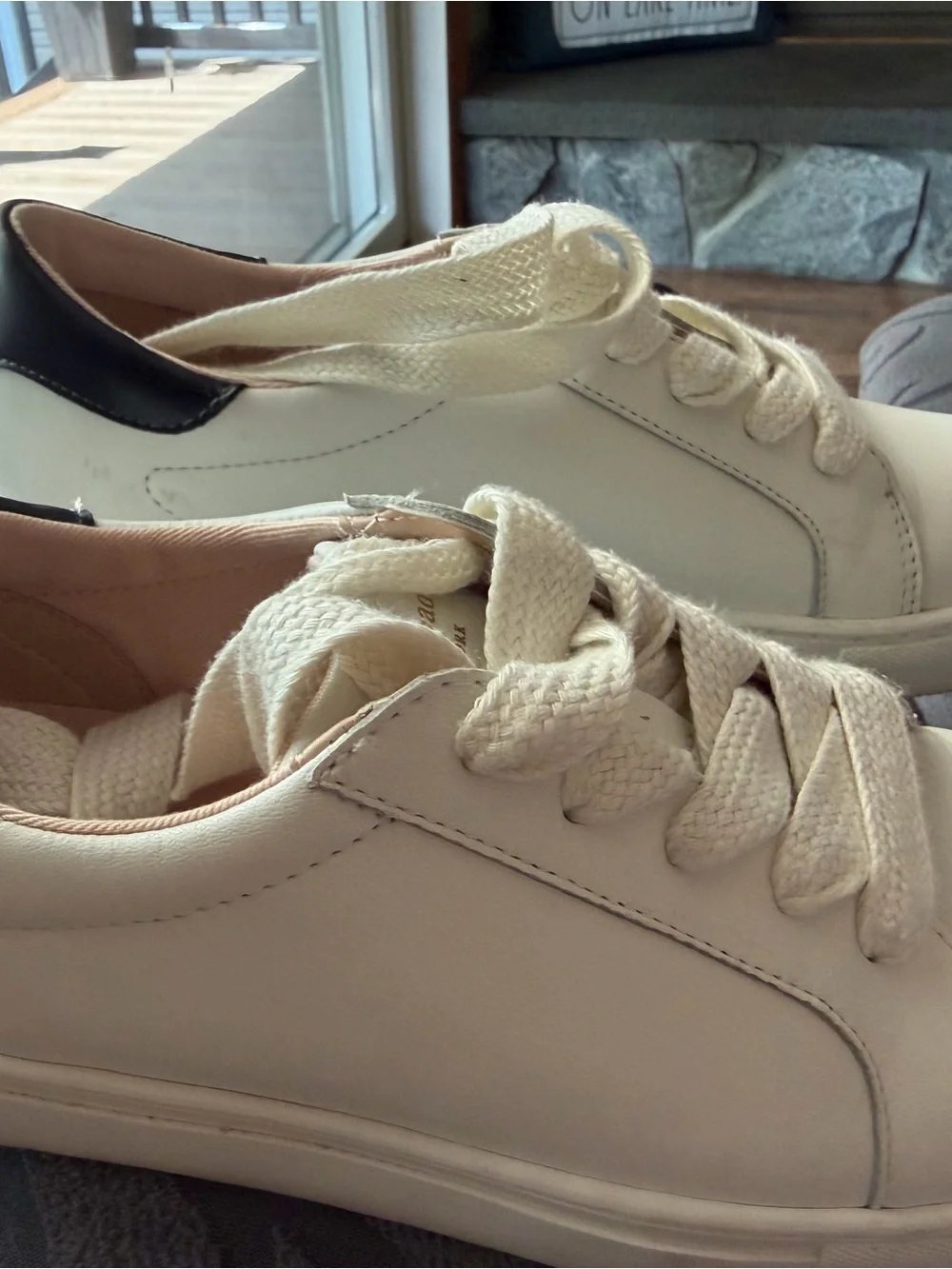 kate spade Cream Leather Low-Top Sneakers with Gold Logo